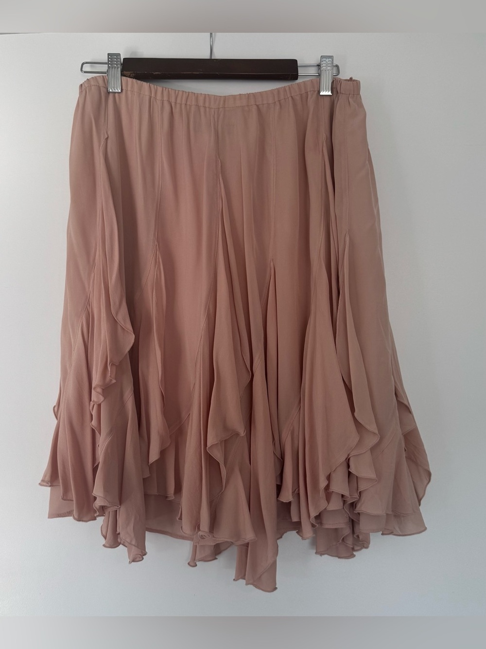 Zara Blush Pink Handkerchief Hem Chiffon Midi Skirt | Size Large-Like New - Picture 3 of 4